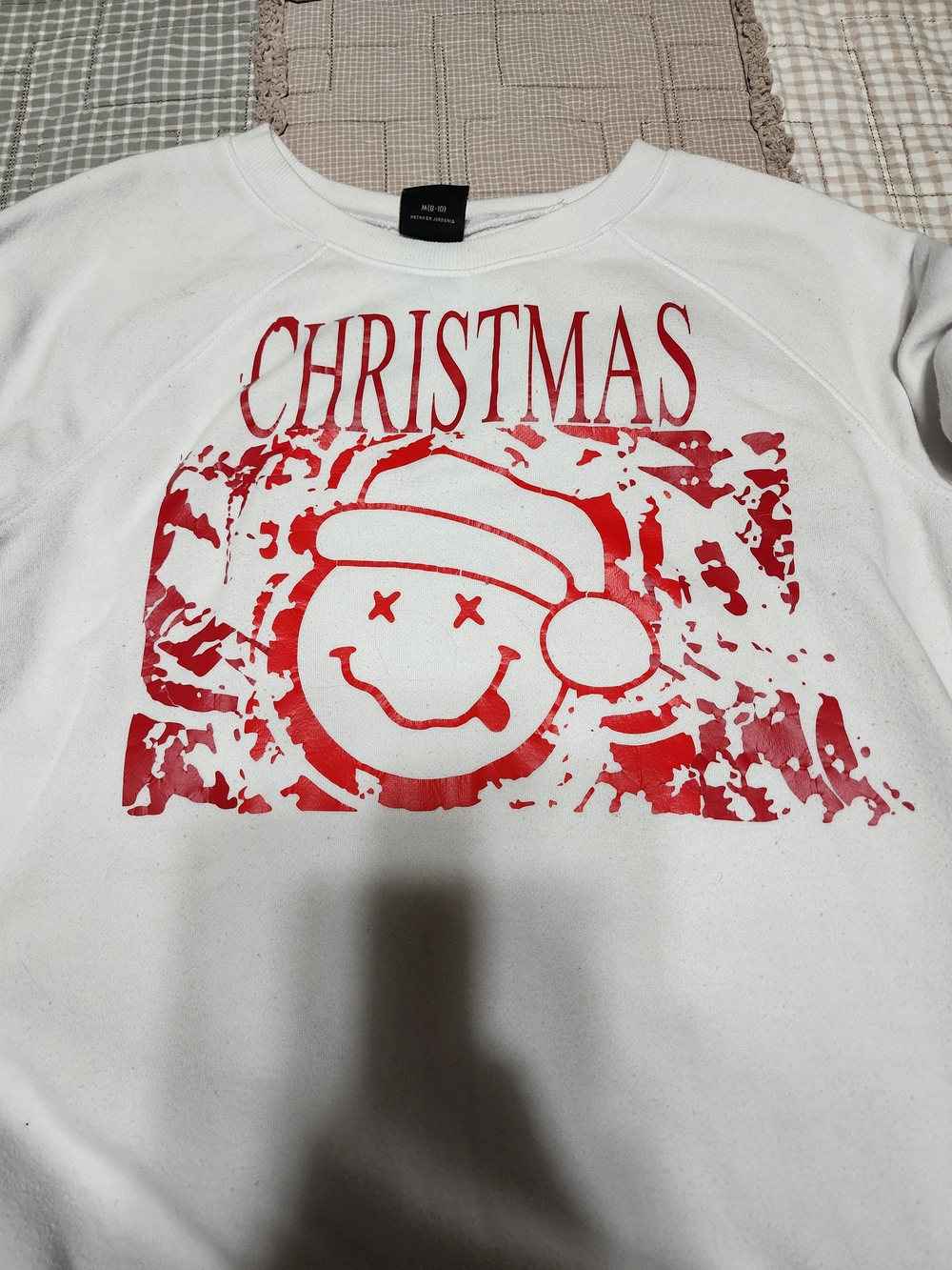 Womens Christmas Graphic Sweatshirt - White with Red Print